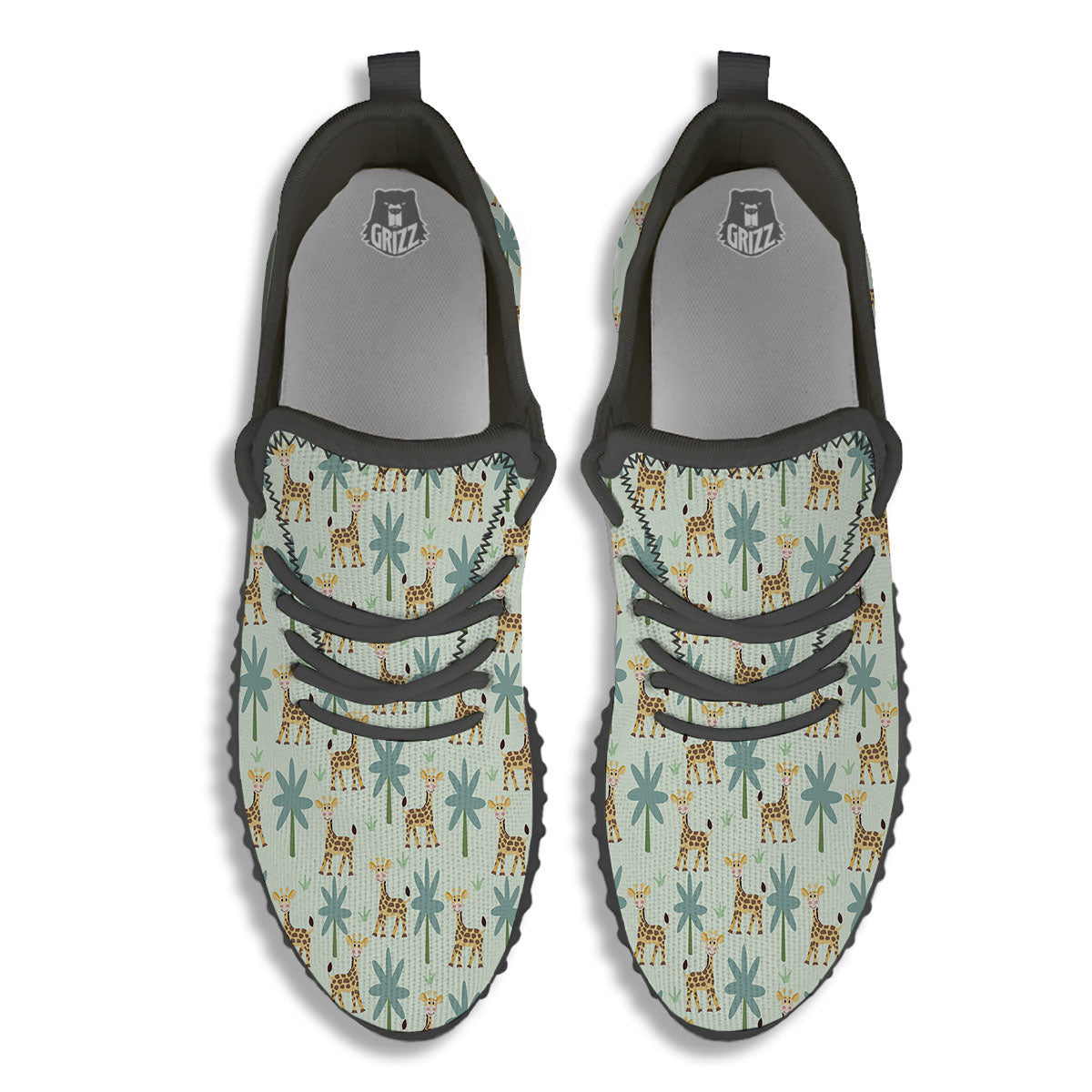 Giraffe Cartoon Print Pattern Black Walking Shoes-grizzshop