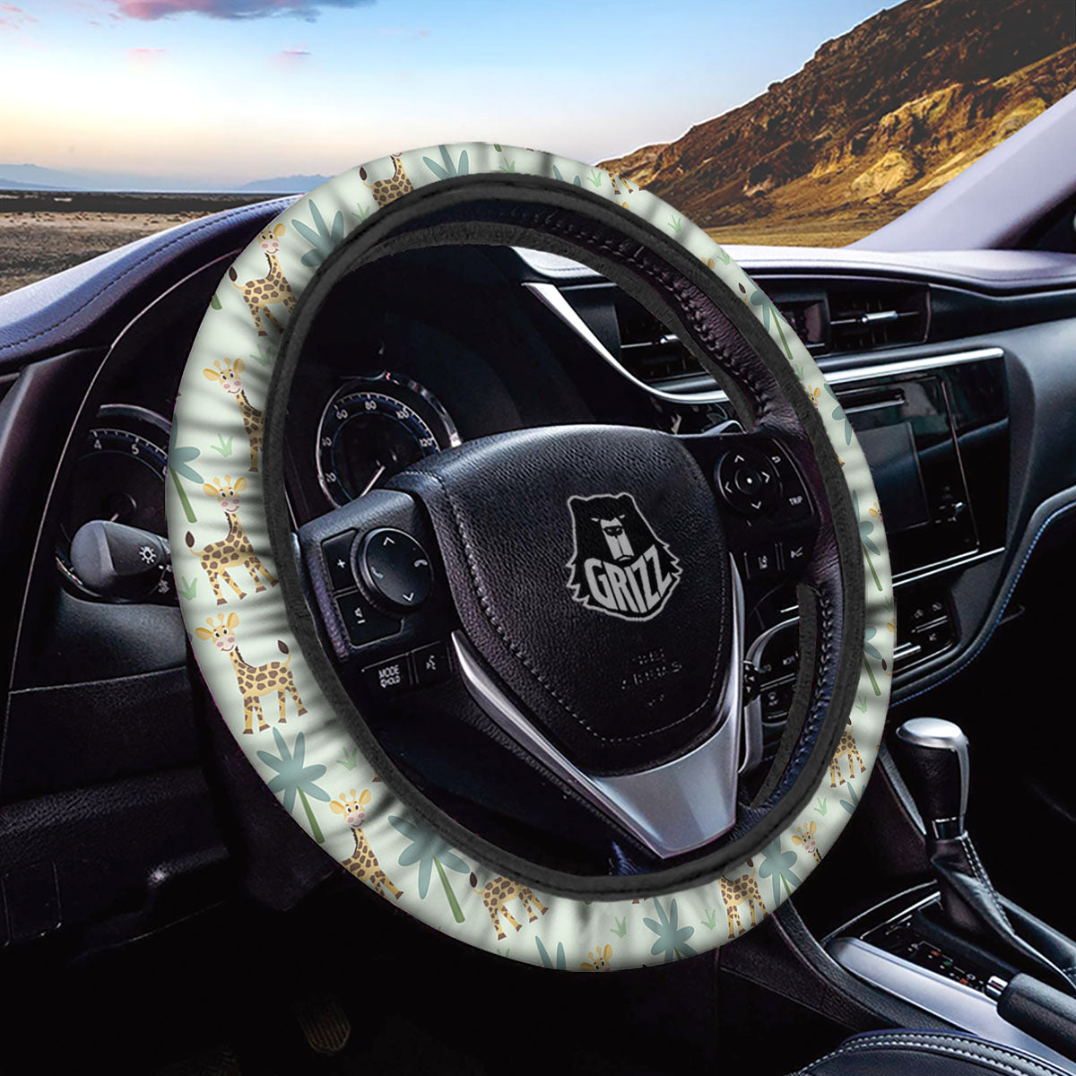 Giraffe Cartoon Print Pattern Car Steering Wheel Cover-grizzshop