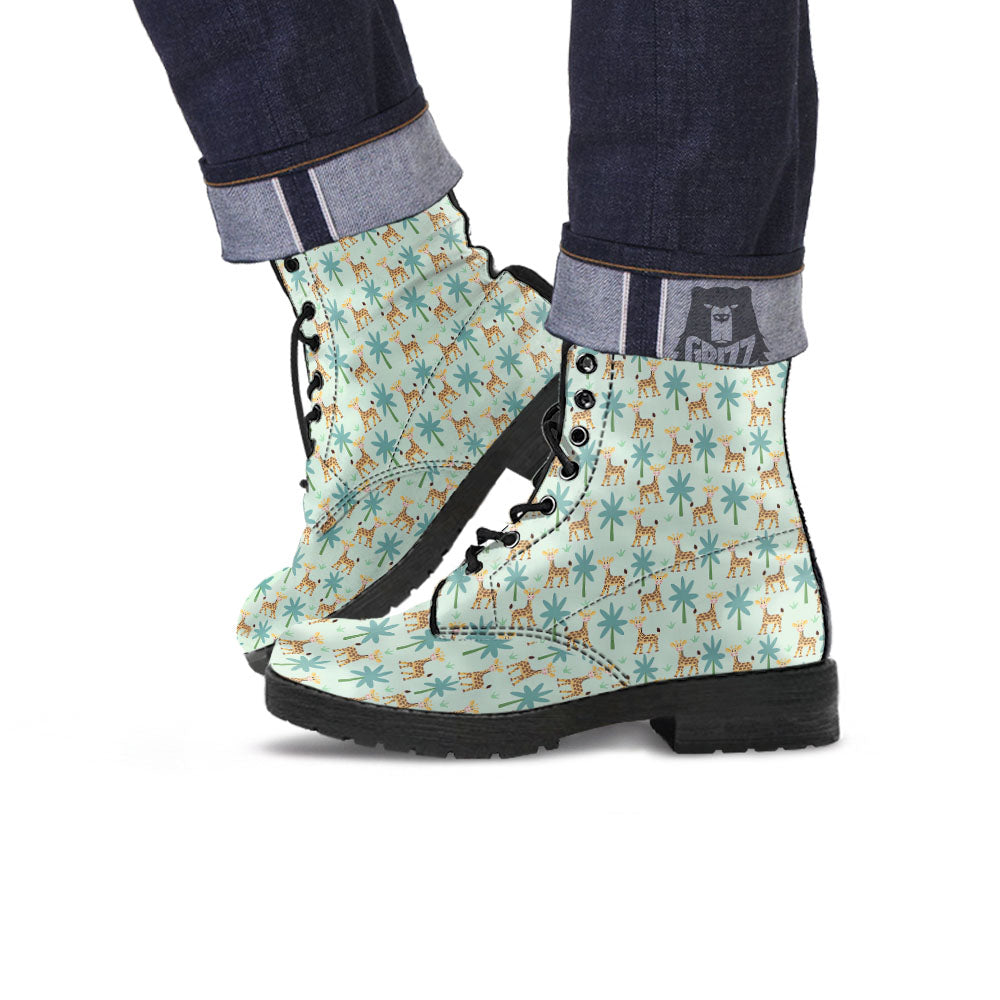Giraffe Cartoon Print Pattern Leather Boots-grizzshop