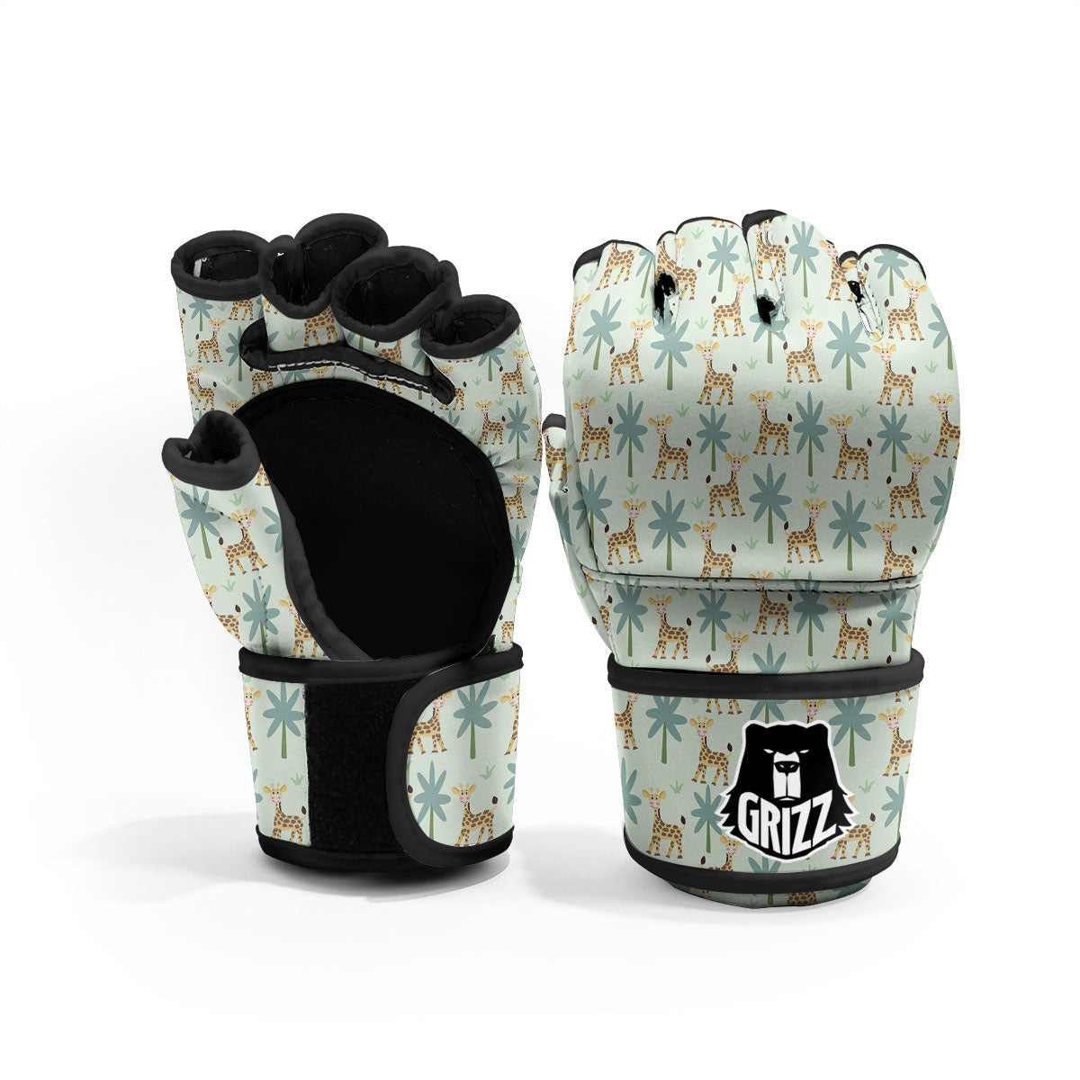 Giraffe Cartoon Print Pattern MMA Gloves-grizzshop