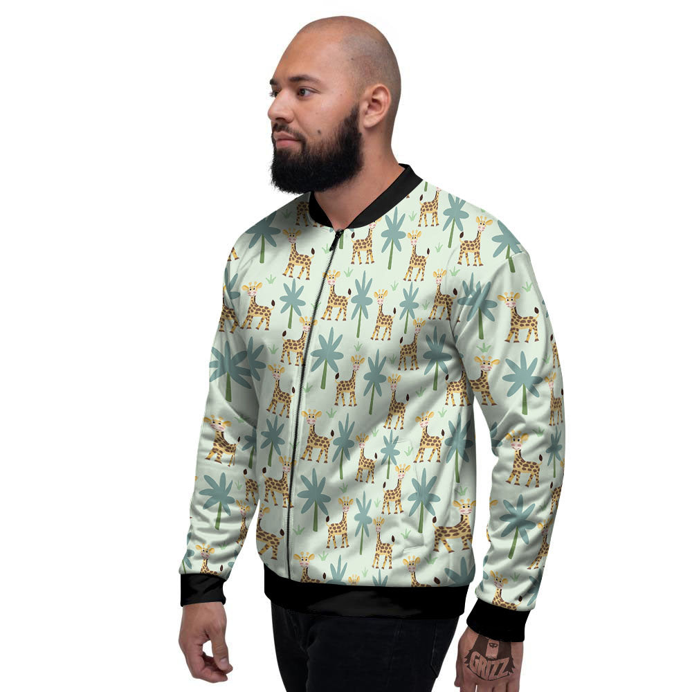 Giraffe Cartoon Print Pattern Men's Bomber Jacket-grizzshop