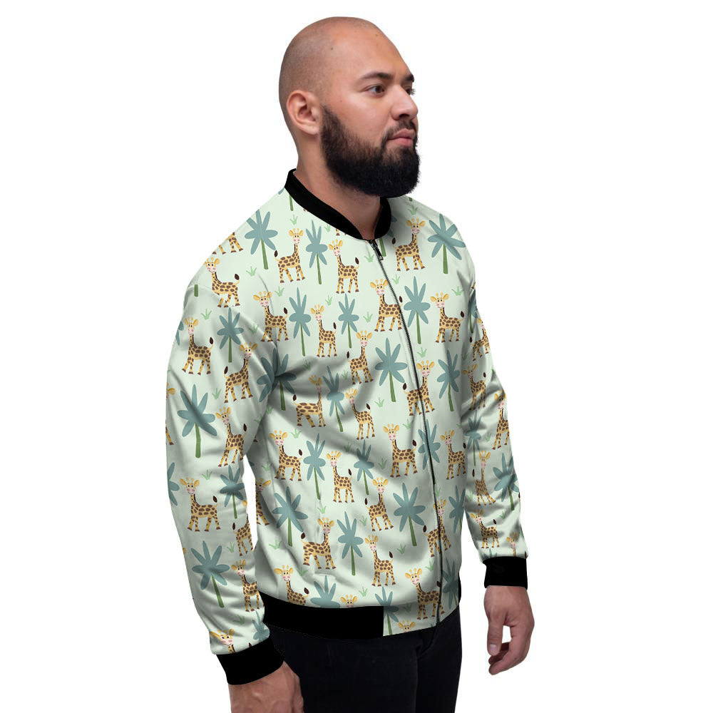 Giraffe Cartoon Print Pattern Men's Bomber Jacket-grizzshop