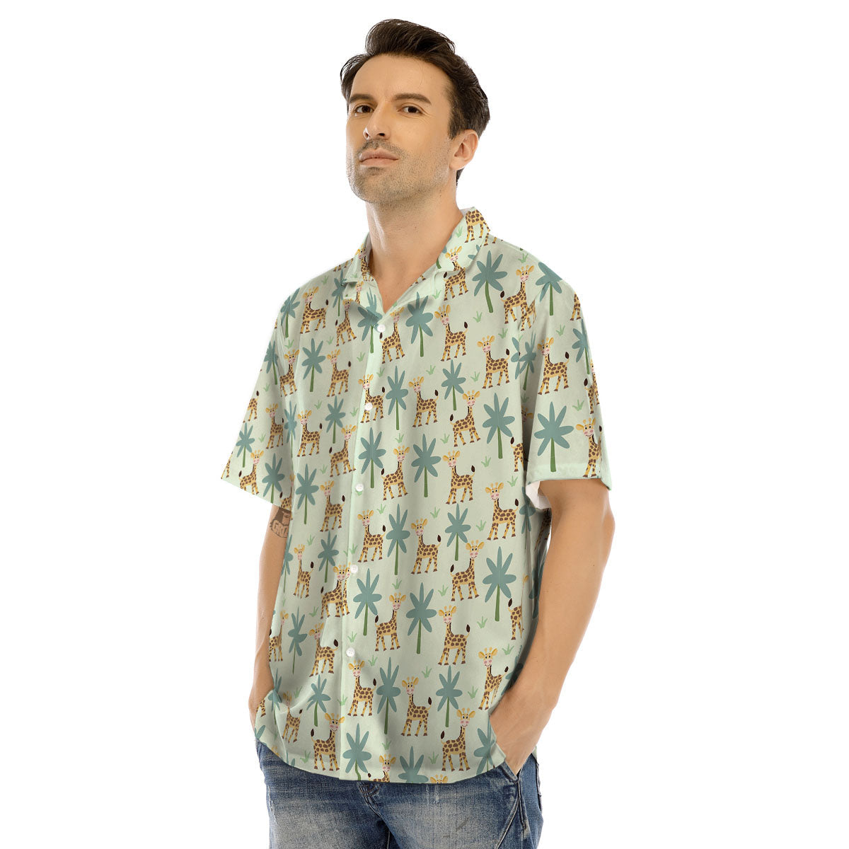 Giraffe Cartoon Print Pattern Men's Hawaiian Shirt-grizzshop