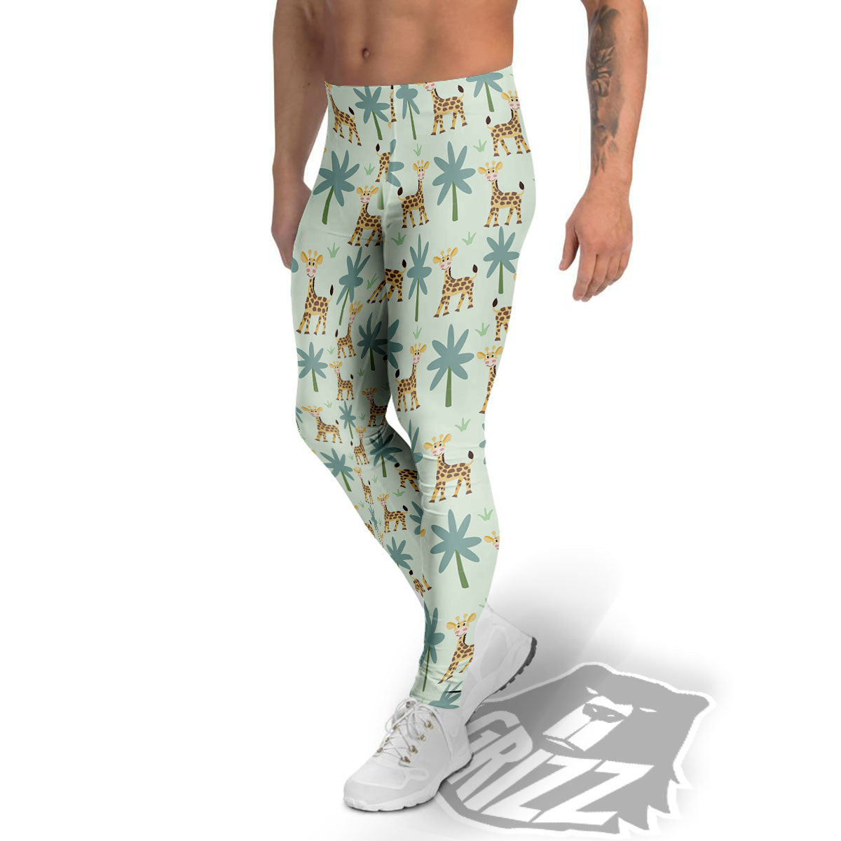 Giraffe Cartoon Print Pattern Men's Leggings-grizzshop