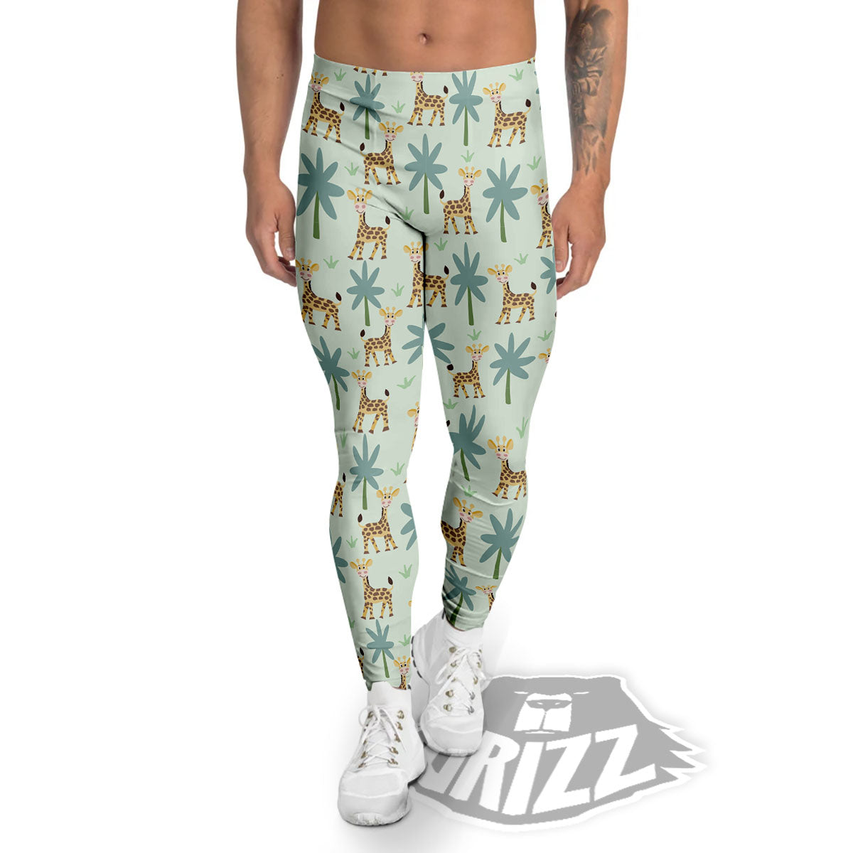 Giraffe Cartoon Print Pattern Men's Leggings-grizzshop