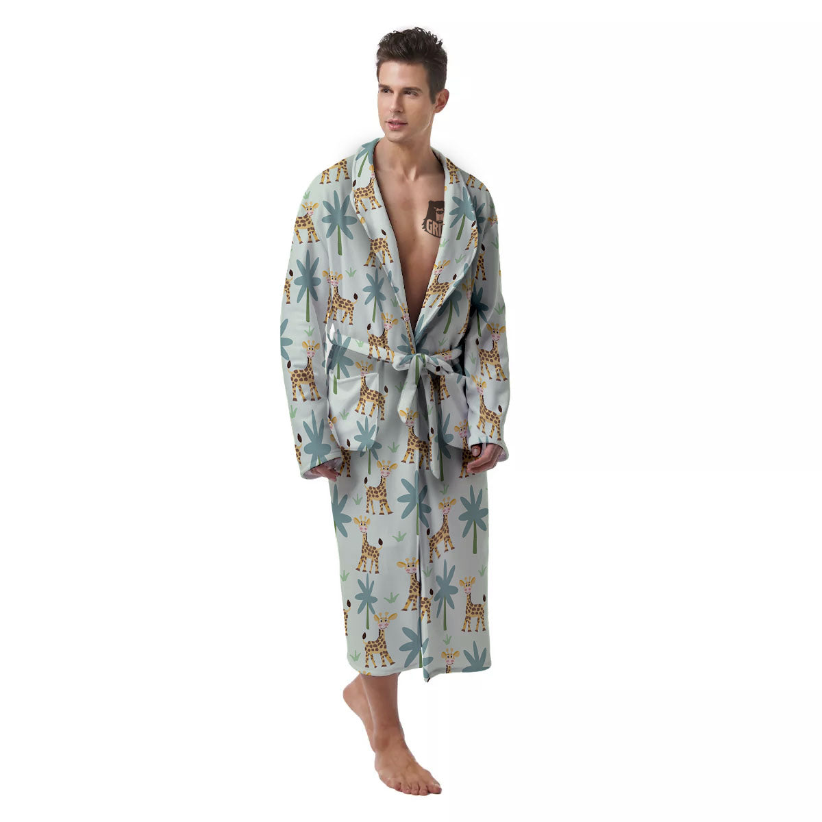 Giraffe Cartoon Print Pattern Men's Robe-grizzshop