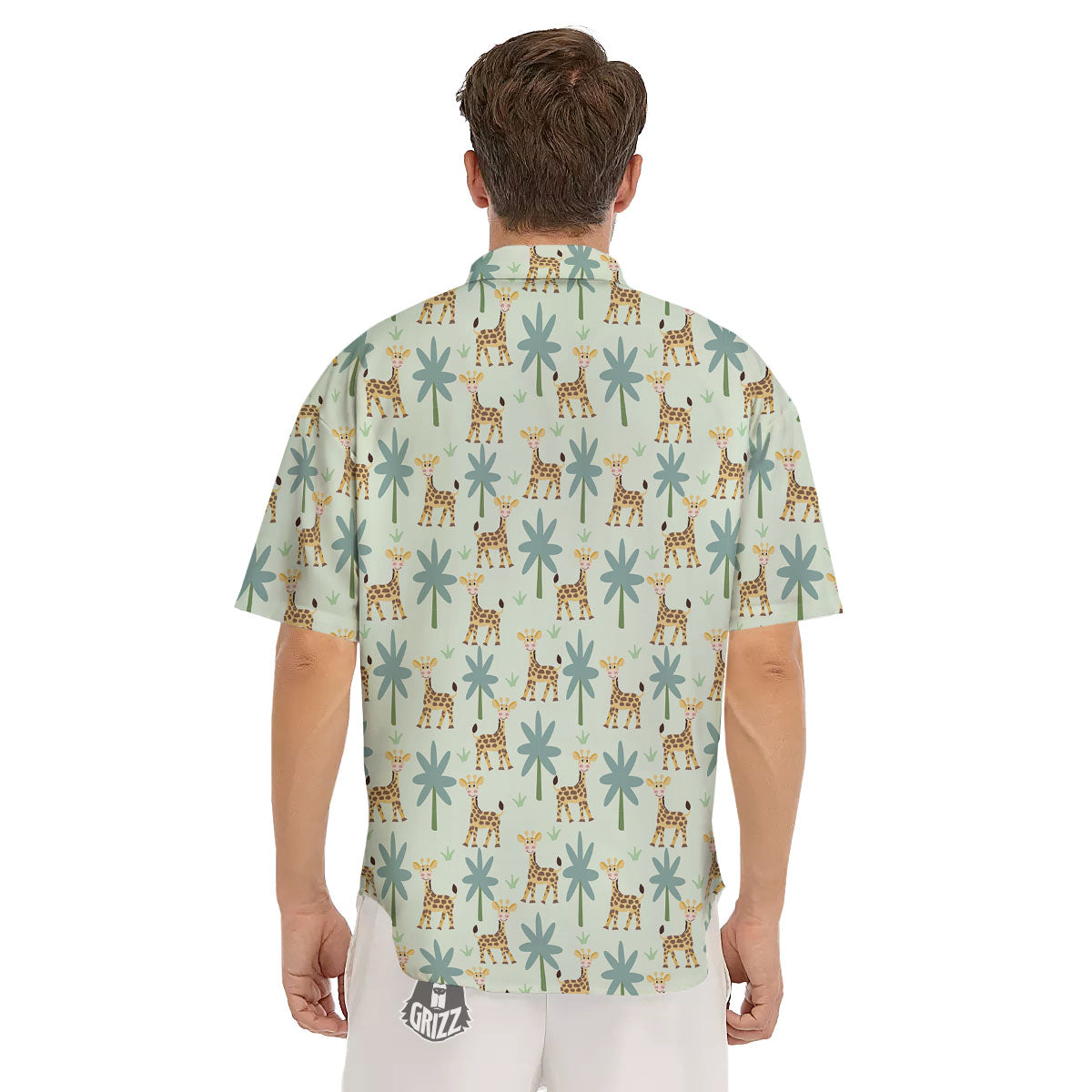 Giraffe Cartoon Print Pattern Men's Short Sleeve Shirts-grizzshop
