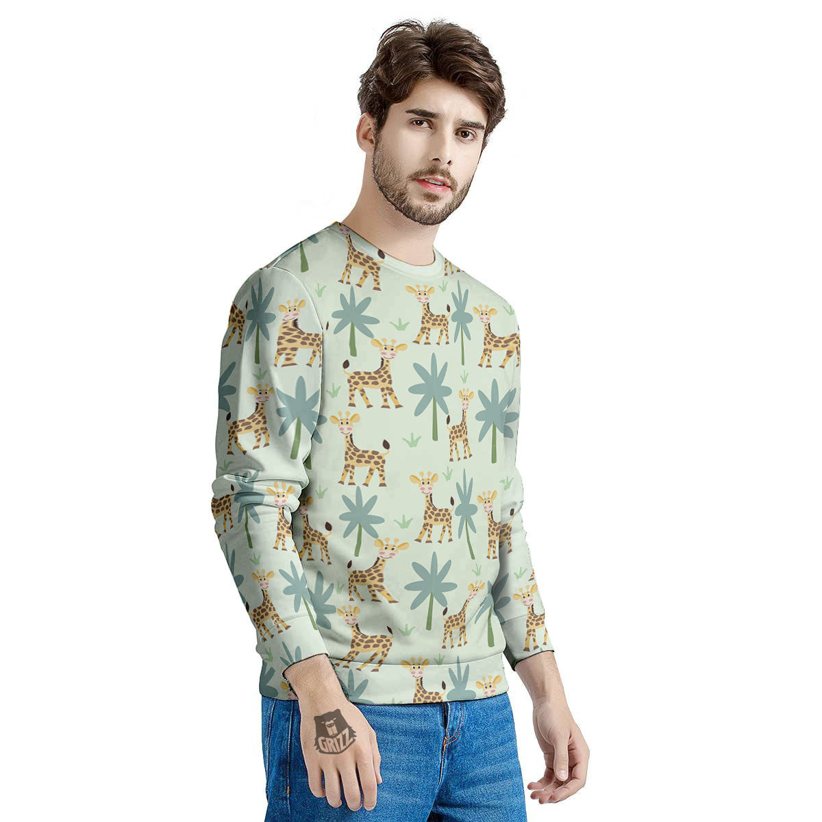 Giraffe Cartoon Print Pattern Men's Sweatshirt-grizzshop