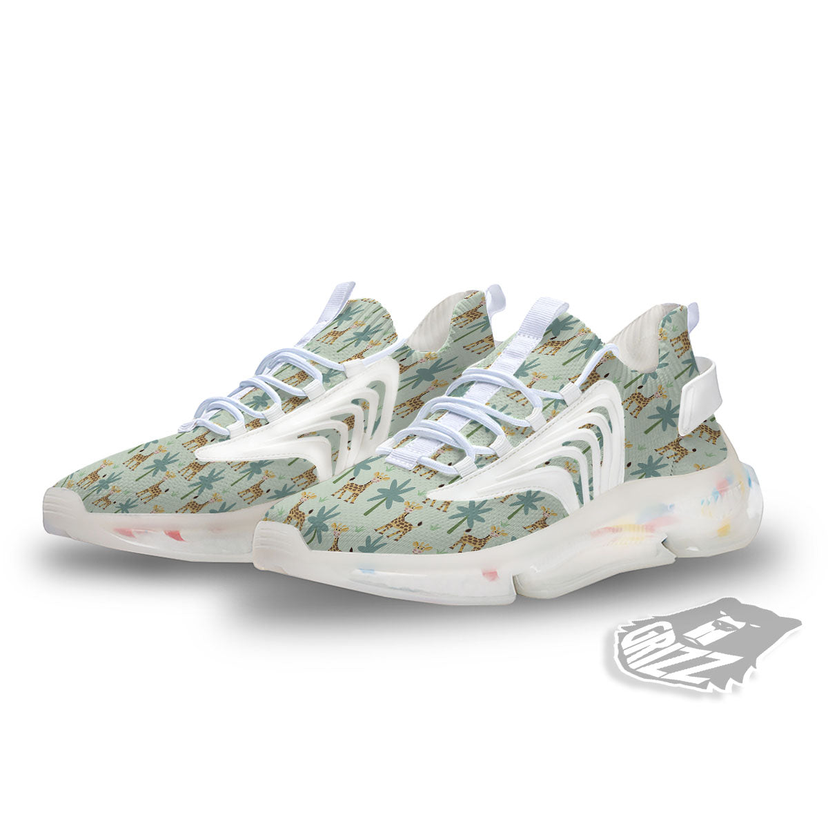 Giraffe Cartoon Print Pattern White Gym Shoes-grizzshop