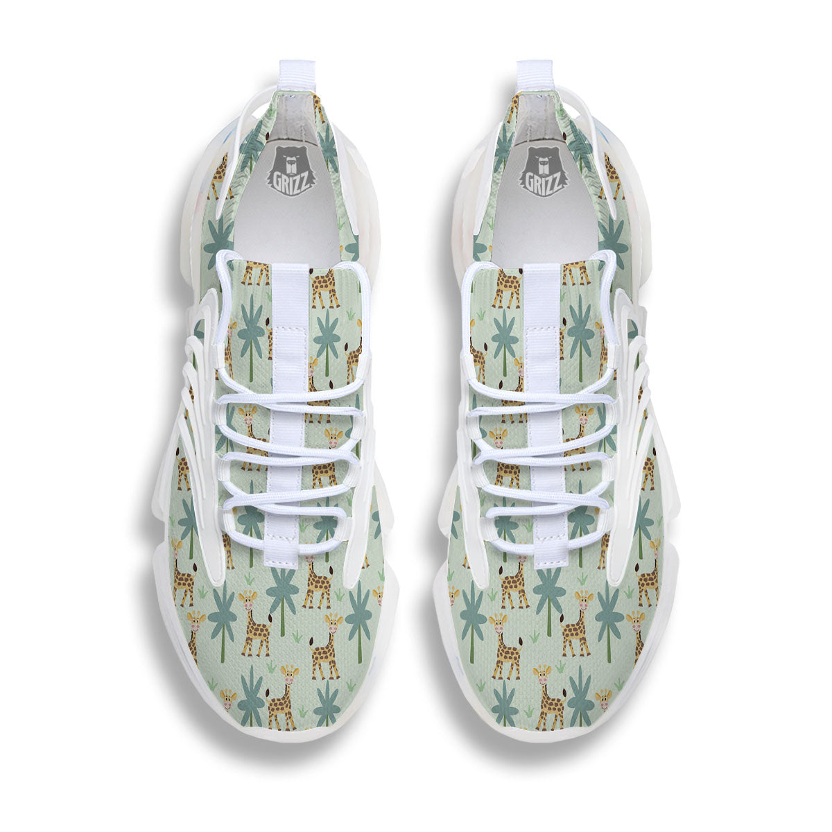 Giraffe Cartoon Print Pattern White Gym Shoes-grizzshop