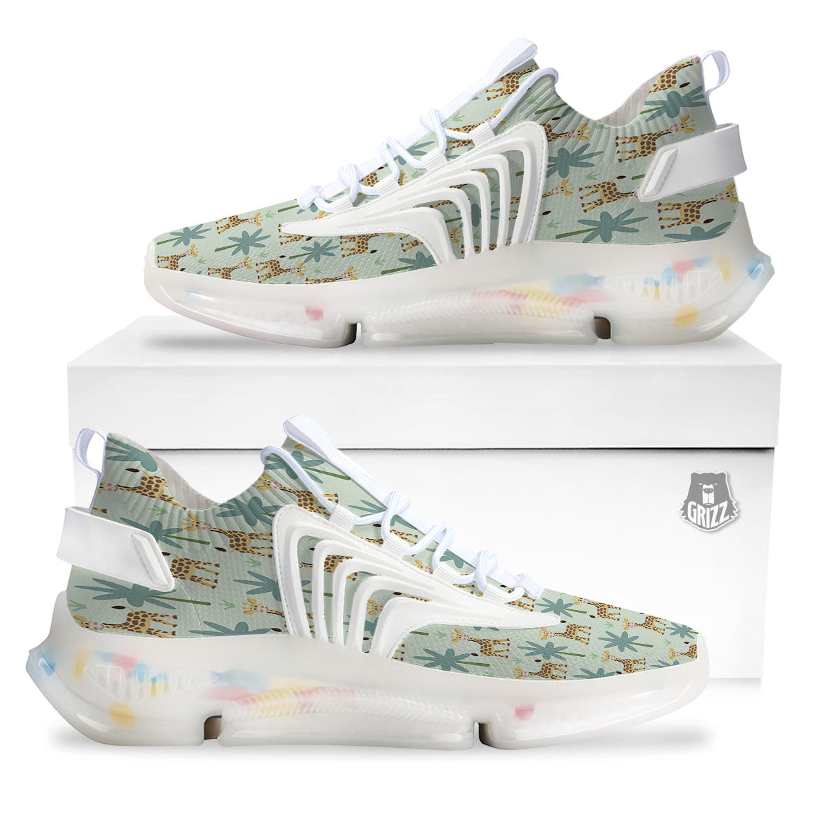 Giraffe Cartoon Print Pattern White Gym Shoes-grizzshop