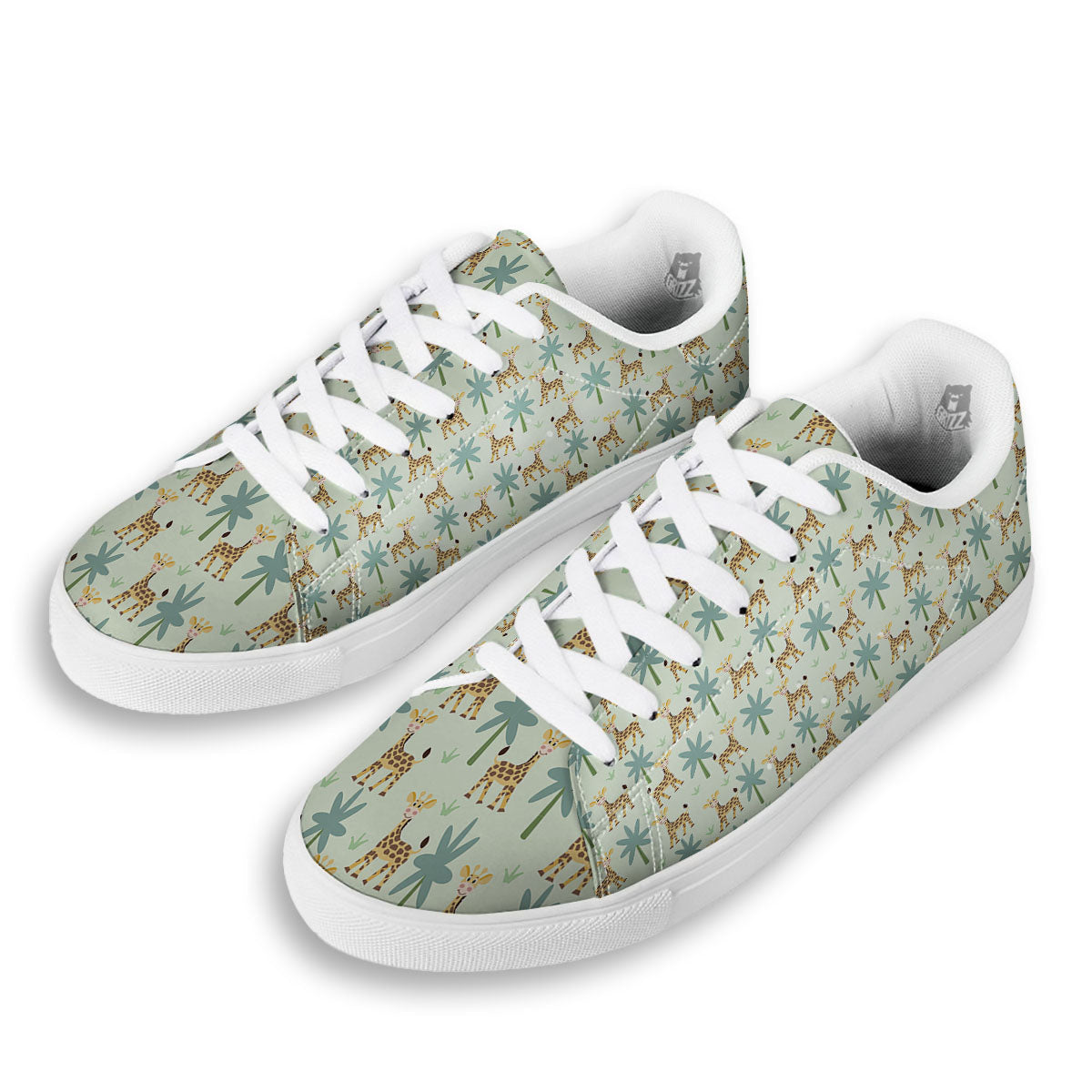 Giraffe Cartoon Print Pattern White Low Top Sneakers-grizzshop