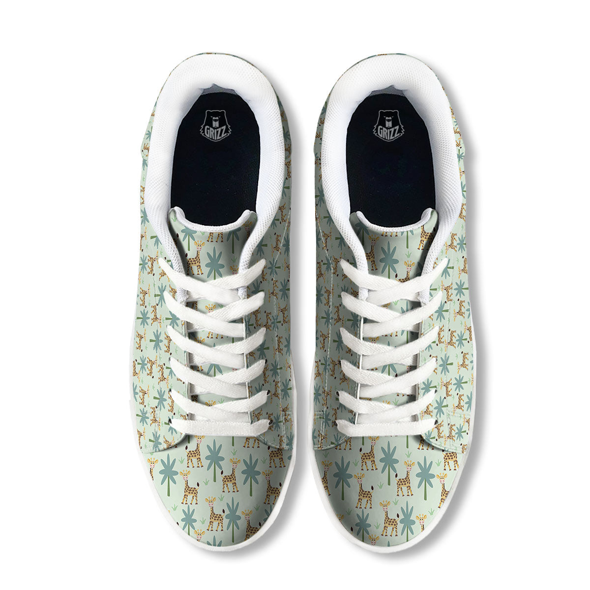 Giraffe Cartoon Print Pattern White Low Top Sneakers-grizzshop