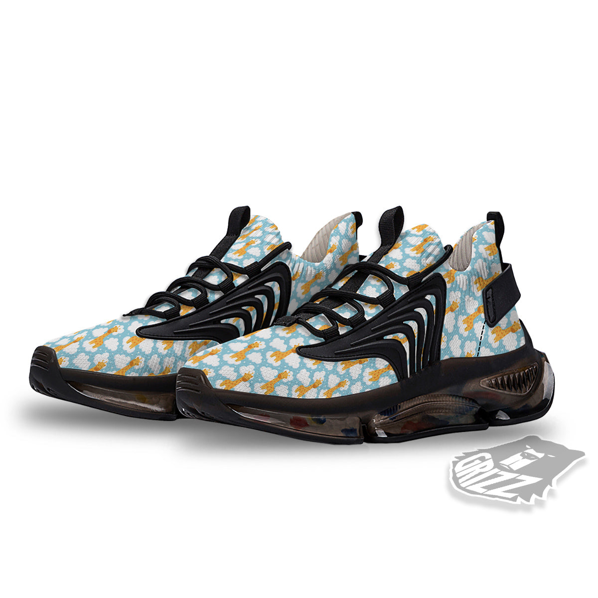 Giraffe Cute Cartoon Print Pattern Black Gym Shoes-grizzshop