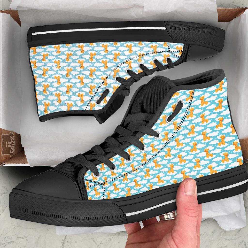 Giraffe Cute Cartoon Print Pattern Black High Top Shoes-grizzshop
