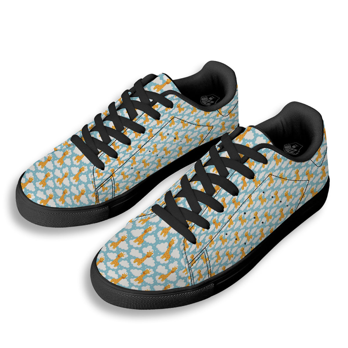Giraffe Cute Cartoon Print Pattern Black Low Top Sneakers-grizzshop