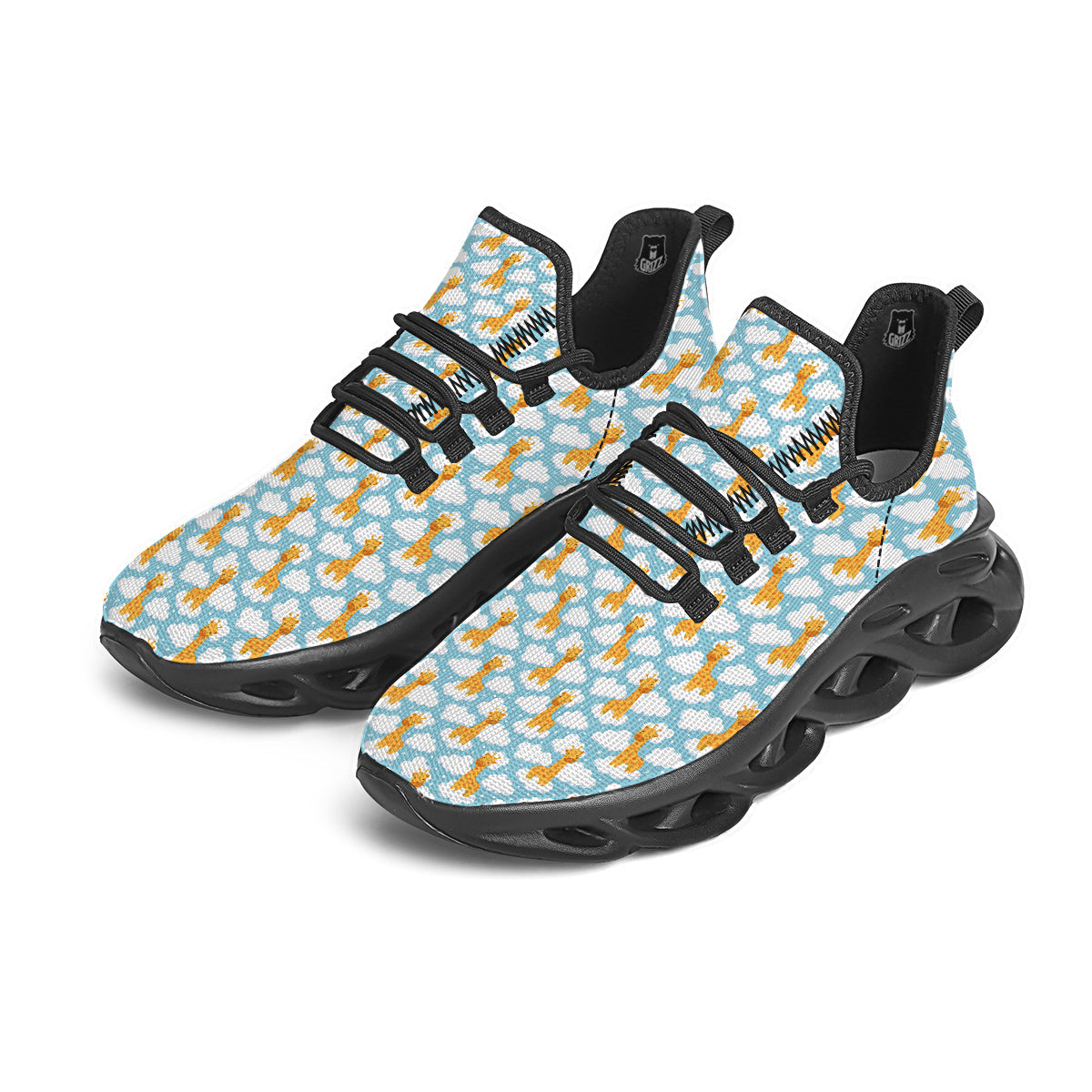 Giraffe Cute Cartoon Print Pattern Black Running Shoes-grizzshop