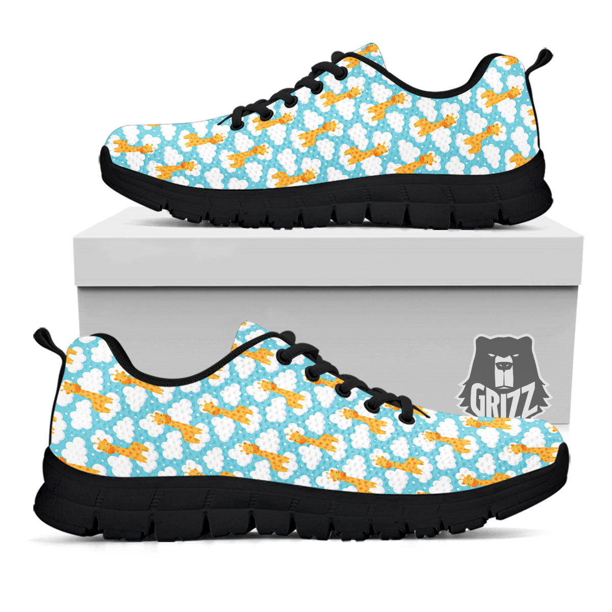 Giraffe Cute Cartoon Print Pattern Black Sneaker-grizzshop