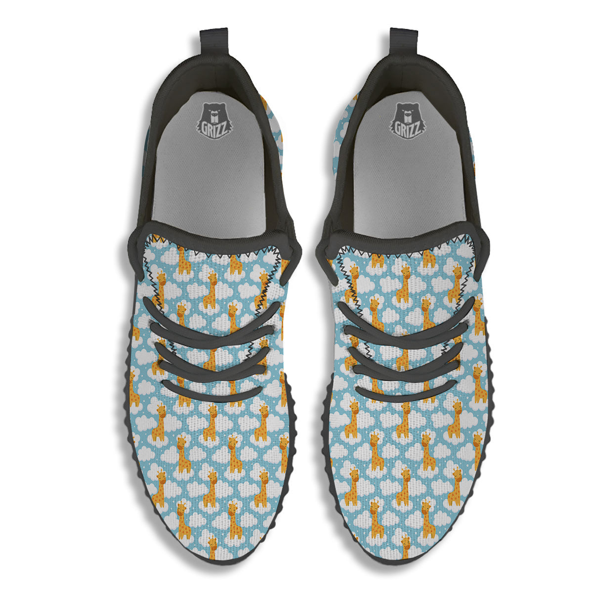 Giraffe Cute Cartoon Print Pattern Black Walking Shoes-grizzshop