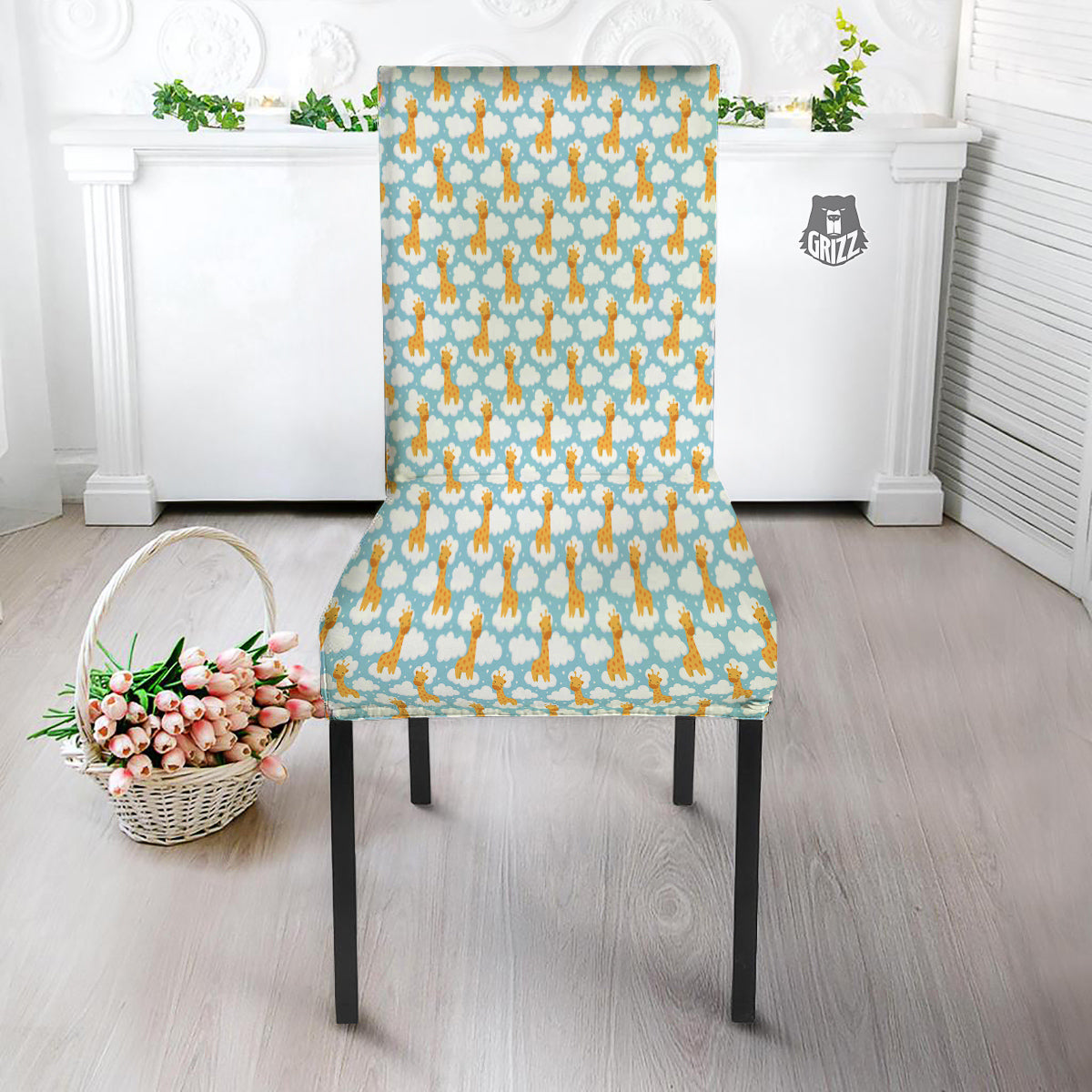 Giraffe Cute Cartoon Print Pattern Dining Chair Slipcover-grizzshop