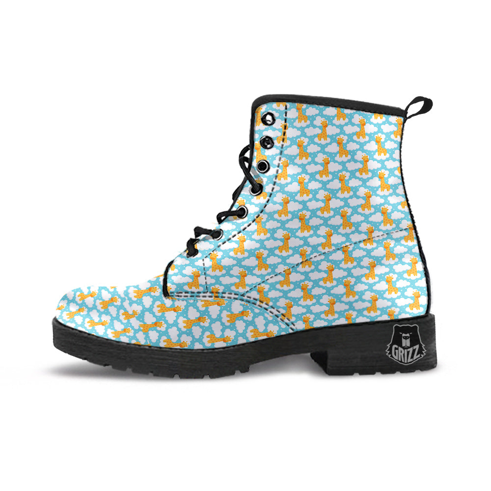 Giraffe Cute Cartoon Print Pattern Leather Boots-grizzshop