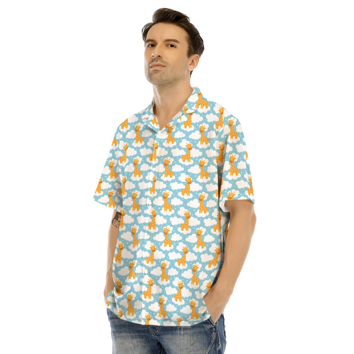 Giraffe Cute Cartoon Print Pattern Men's Hawaiian Shirt-grizzshop