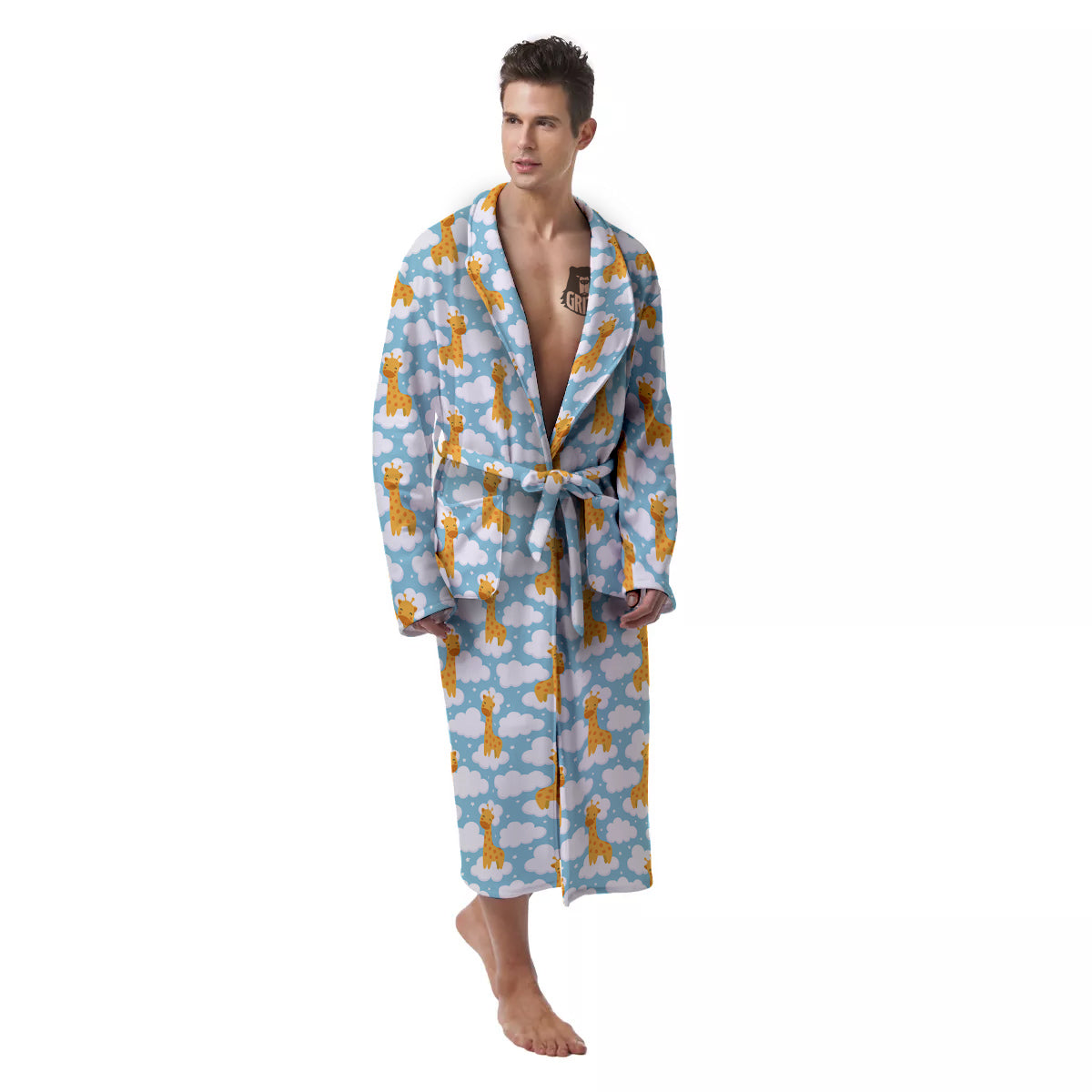 Giraffe Cute Cartoon Print Pattern Men's Robe-grizzshop
