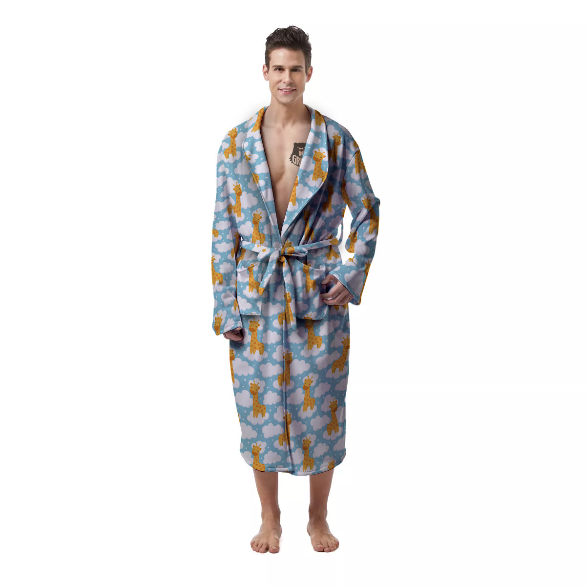 Giraffe Cute Cartoon Print Pattern Men's Robe-grizzshop