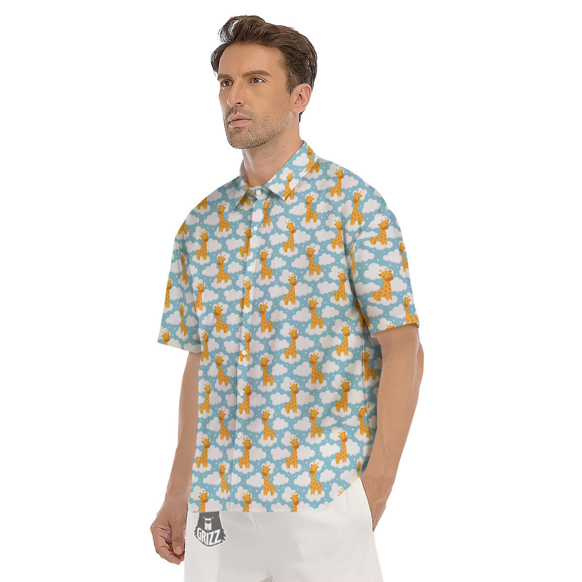 Giraffe Cute Cartoon Print Pattern Men's Short Sleeve Shirts-grizzshop