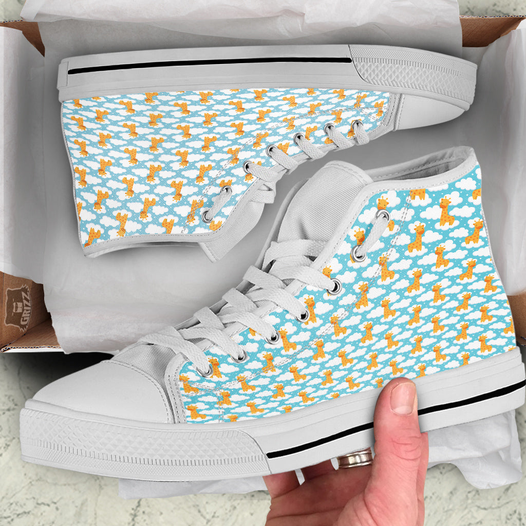Giraffe Cute Cartoon Print Pattern White High Top Shoes-grizzshop