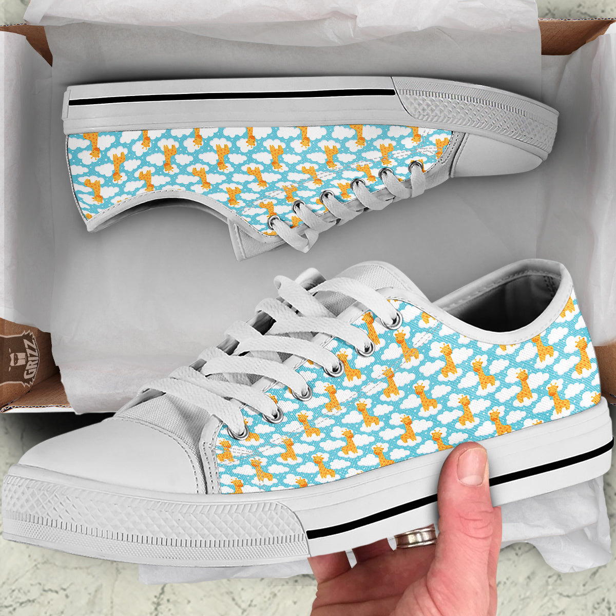 Giraffe Cute Cartoon Print Pattern White Low Top Shoes-grizzshop