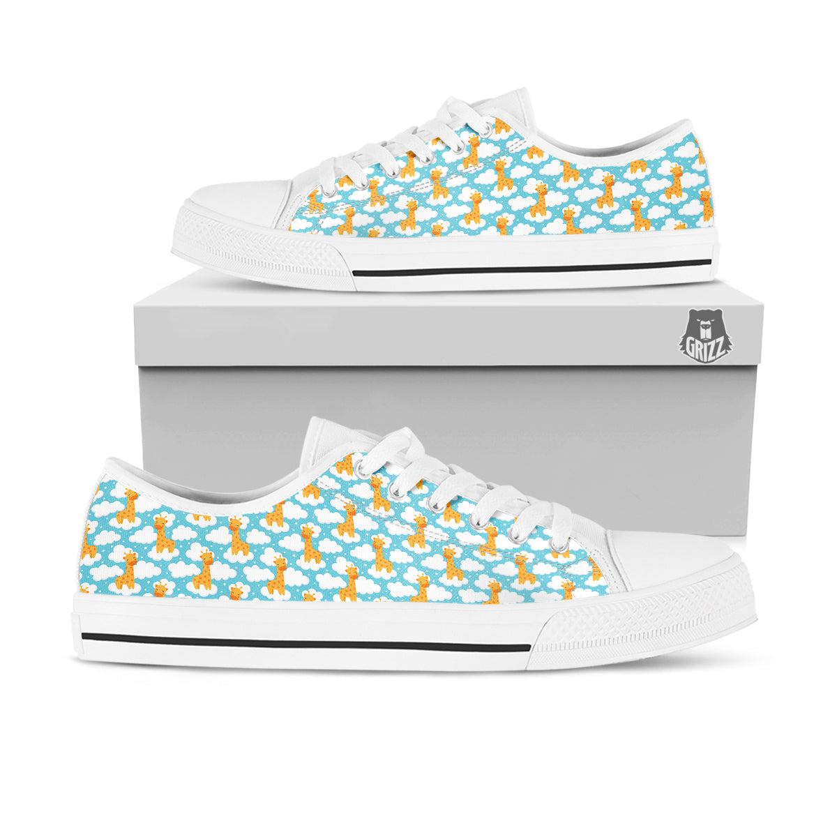 Giraffe Cute Cartoon Print Pattern White Low Top Shoes-grizzshop
