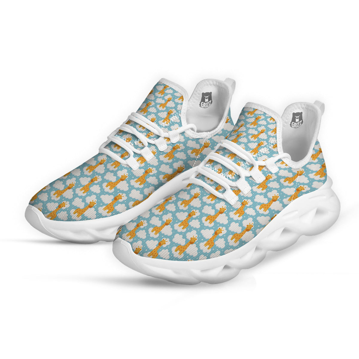 Giraffe Cute Cartoon Print Pattern White Running Shoes-grizzshop