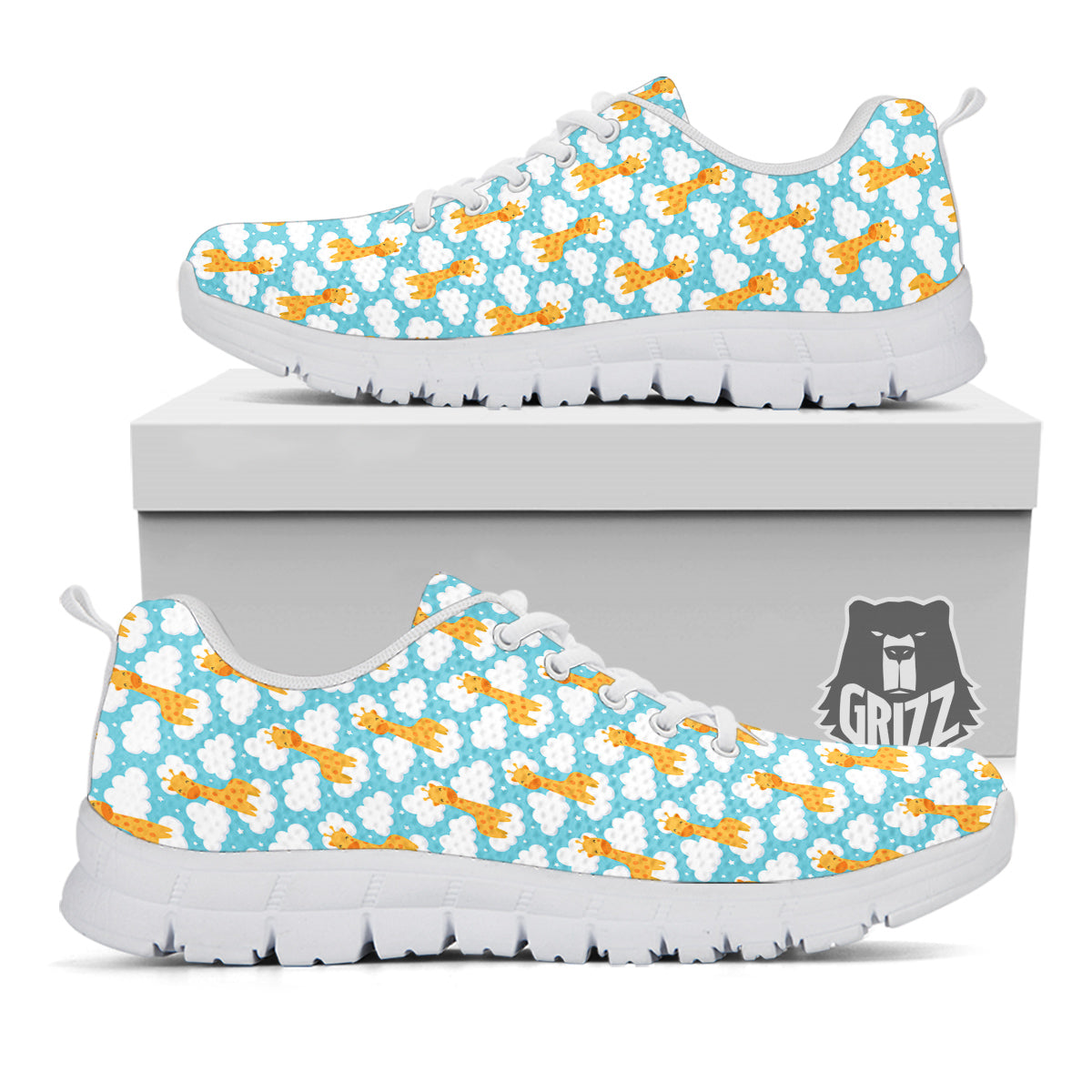 Giraffe Cute Cartoon Print Pattern White Sneaker-grizzshop