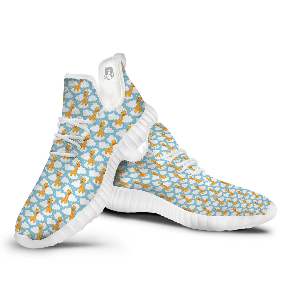 Giraffe Cute Cartoon Print Pattern White Walking Shoes-grizzshop
