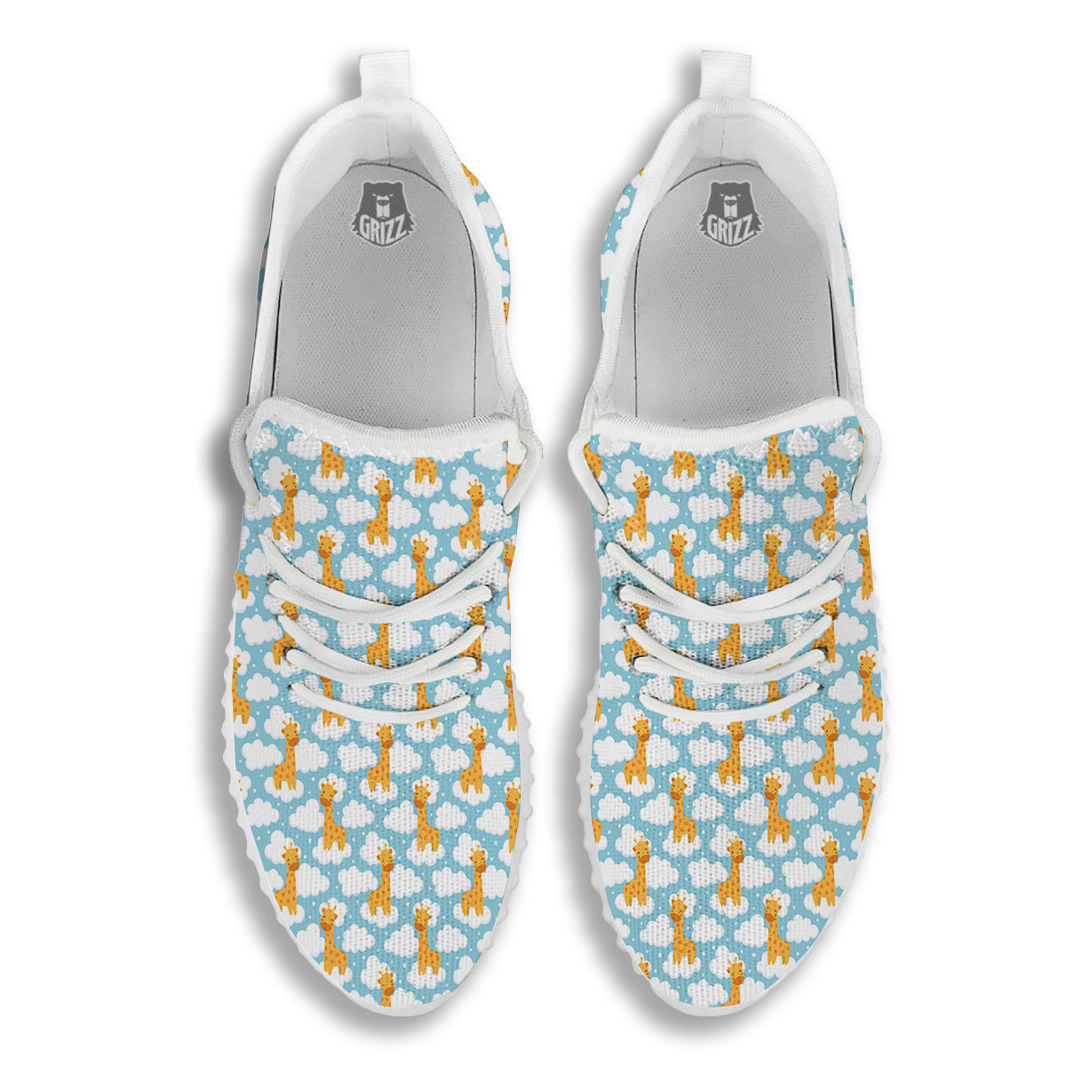 Giraffe Cute Cartoon Print Pattern White Walking Shoes-grizzshop