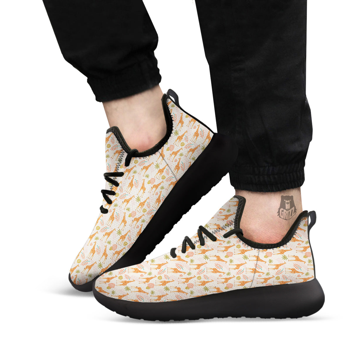 Giraffe Cute Print Pattern Black Athletic Shoes-grizzshop