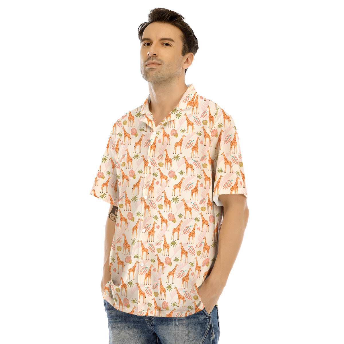 Giraffe Cute Print Pattern Men's Hawaiian Shirt-grizzshop