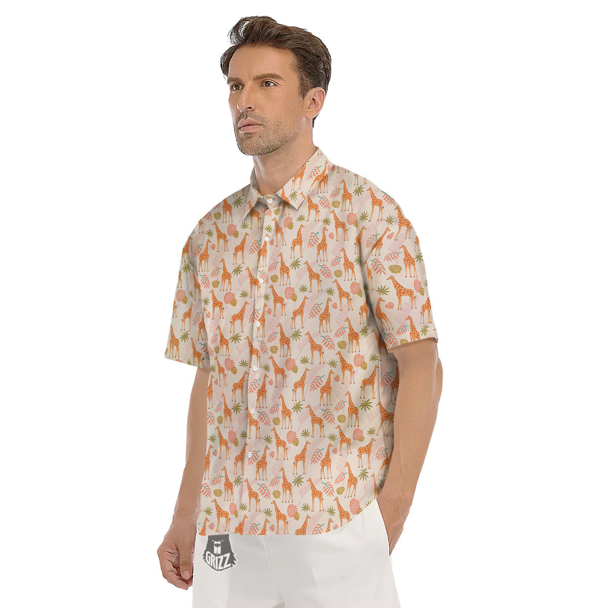 Giraffe Cute Print Pattern Men's Short Sleeve Shirts-grizzshop