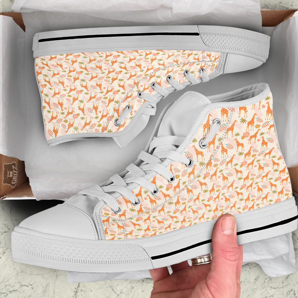 Giraffe Cute Print Pattern White High Top Shoes-grizzshop