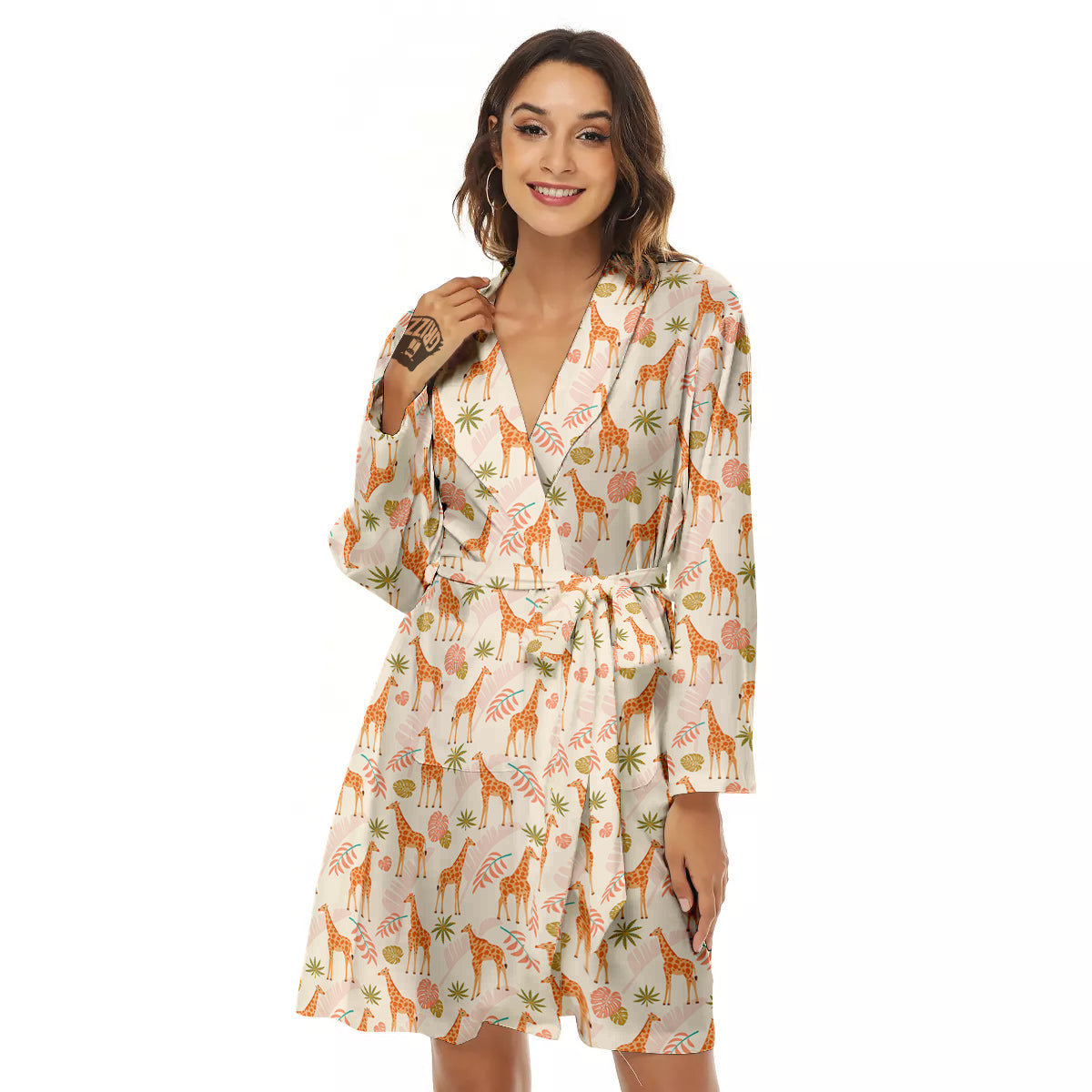 Giraffe Cute Print Pattern Women's Robe-grizzshop