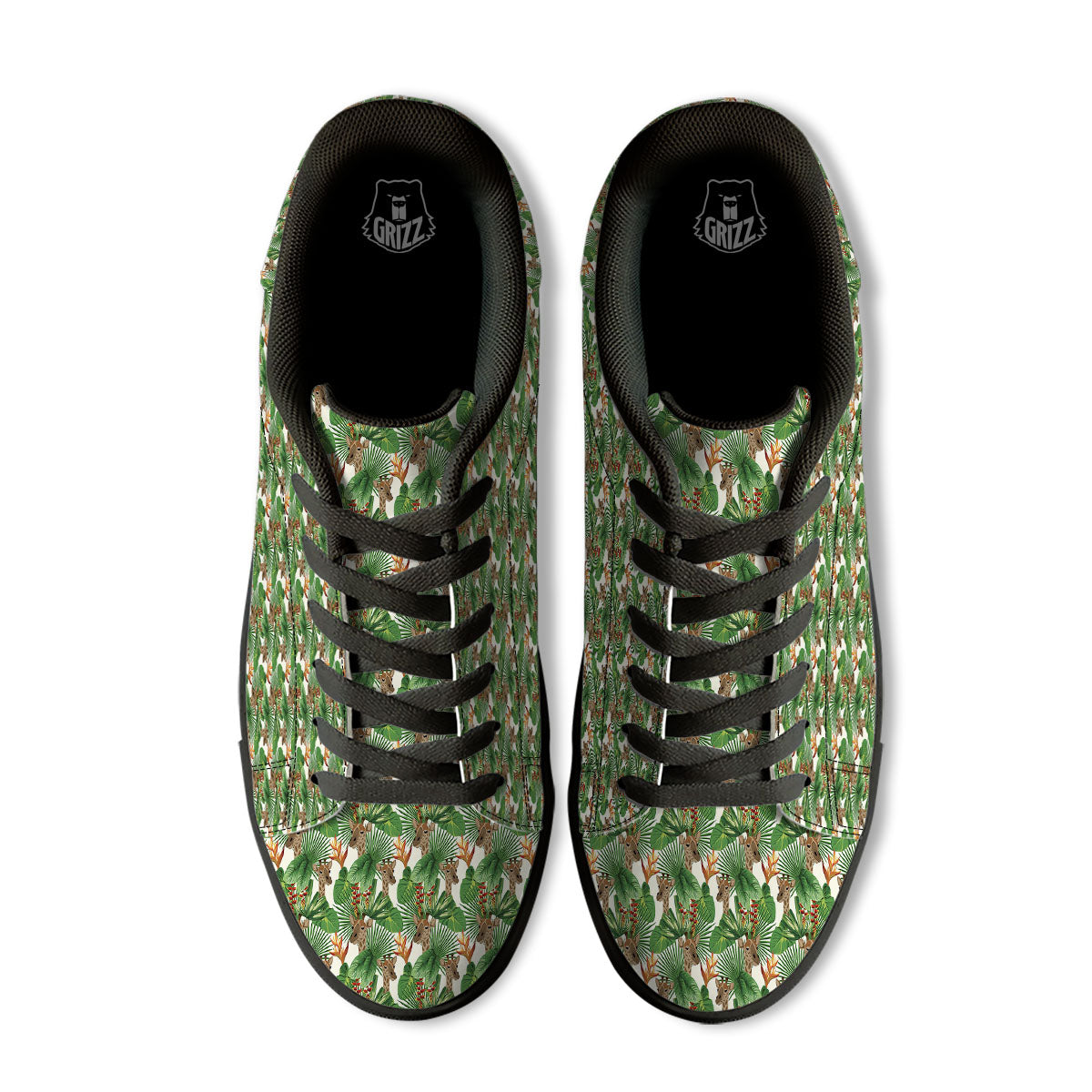 Giraffe Exotic Tropical Print Pattern Black Low Top Sneakers-grizzshop
