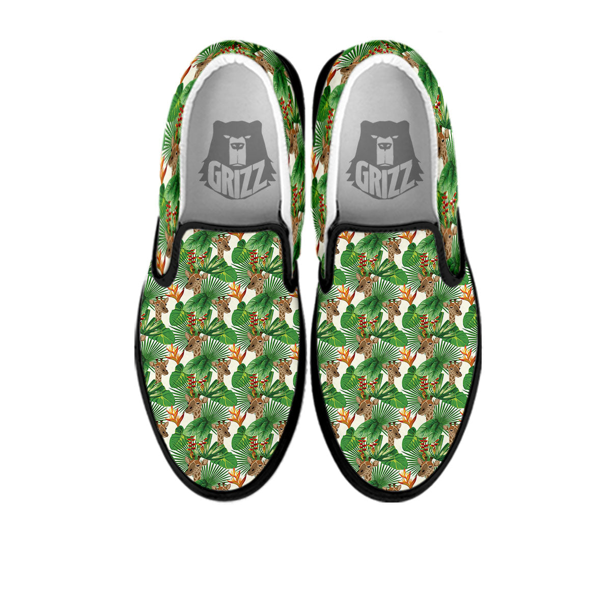 Giraffe Exotic Tropical Print Pattern Black Slip On Shoes-grizzshop