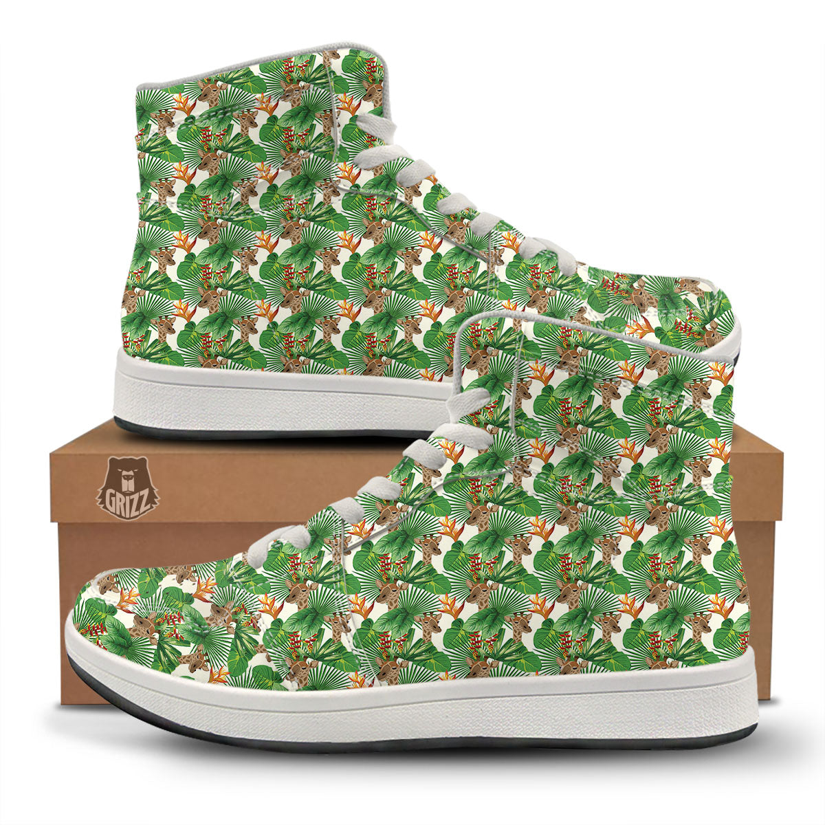 Giraffe Exotic Tropical Print Pattern High Top Sneakers-grizzshop