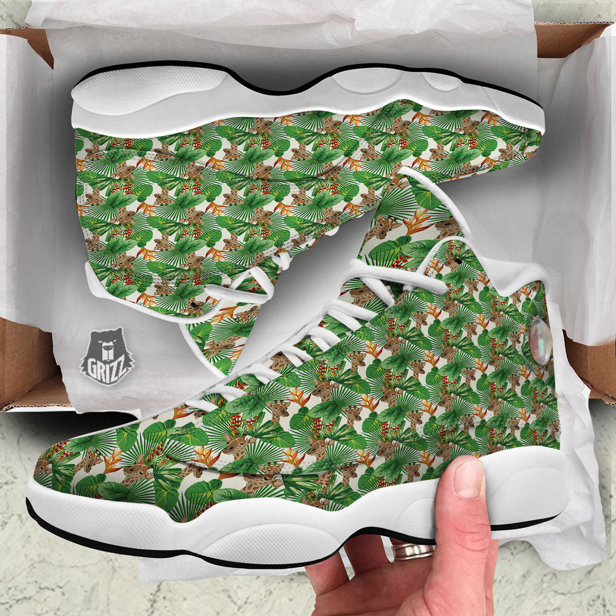 Giraffe Exotic Tropical Print Pattern White Basketball Shoes-grizzshop