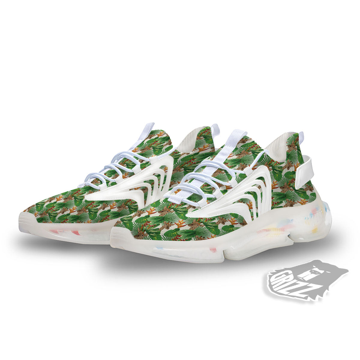 Giraffe Exotic Tropical Print Pattern White Gym Shoes-grizzshop
