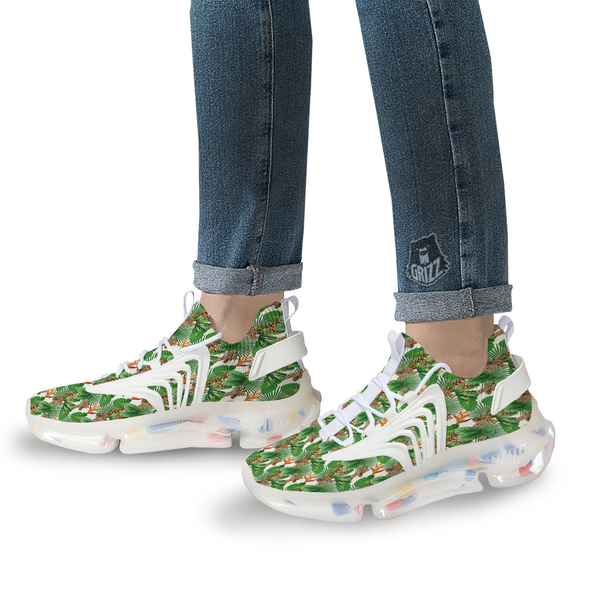 Giraffe Exotic Tropical Print Pattern White Gym Shoes-grizzshop