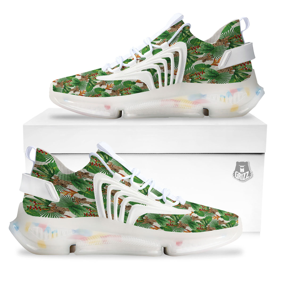 Giraffe Exotic Tropical Print Pattern White Gym Shoes-grizzshop