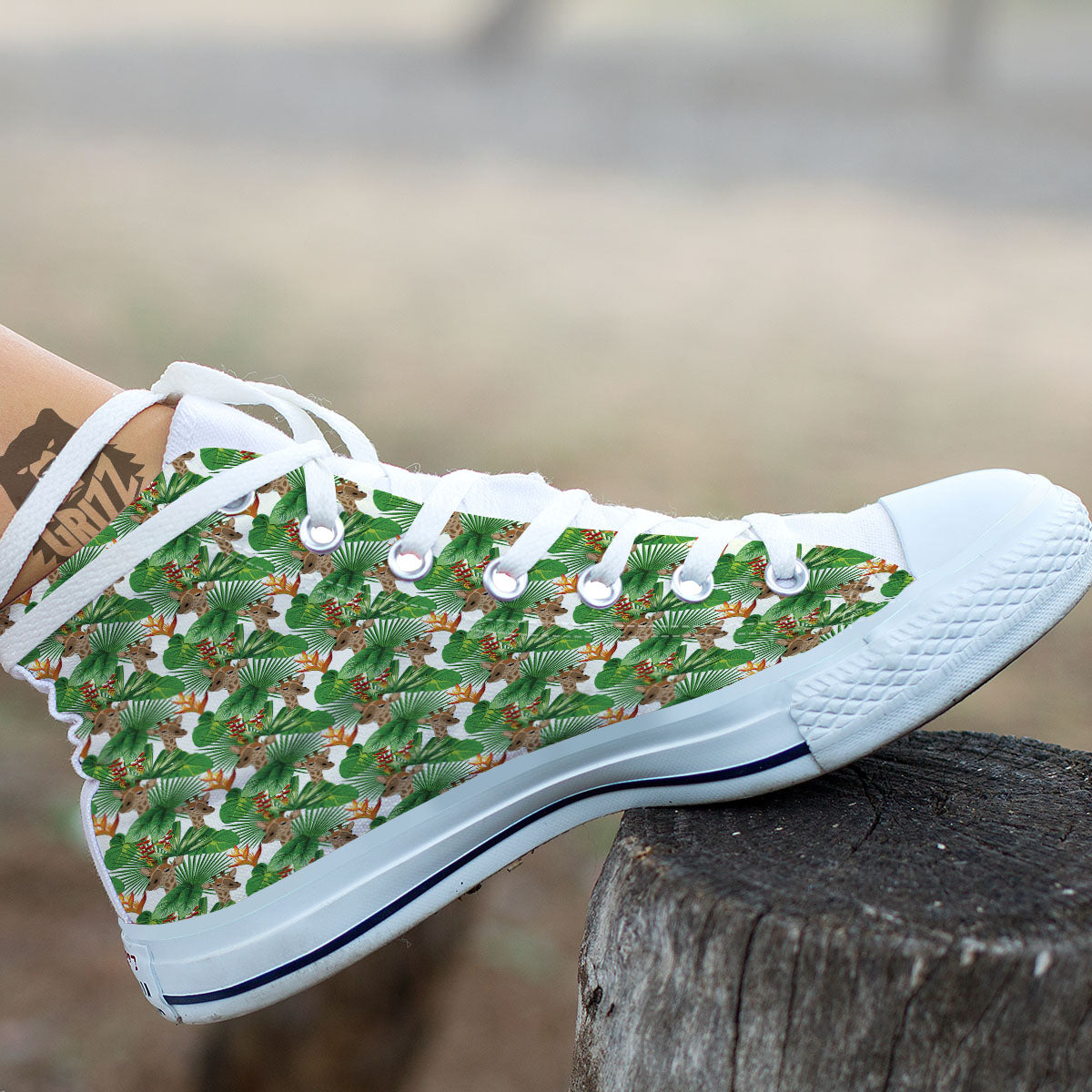 Giraffe Exotic Tropical Print Pattern White High Top Shoes-grizzshop