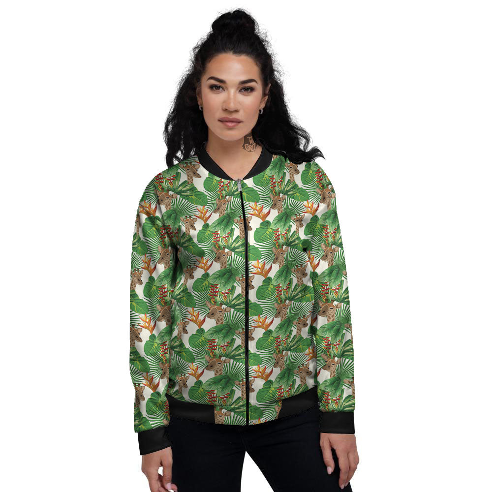 Giraffe Exotic Tropical Print Pattern Women's Bomber Jacket-grizzshop